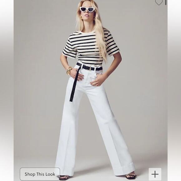 J. Crew Petite Five Pocket Wide Leg Jean in White Wash Size 32P BM812 New - Picture 1 of 15